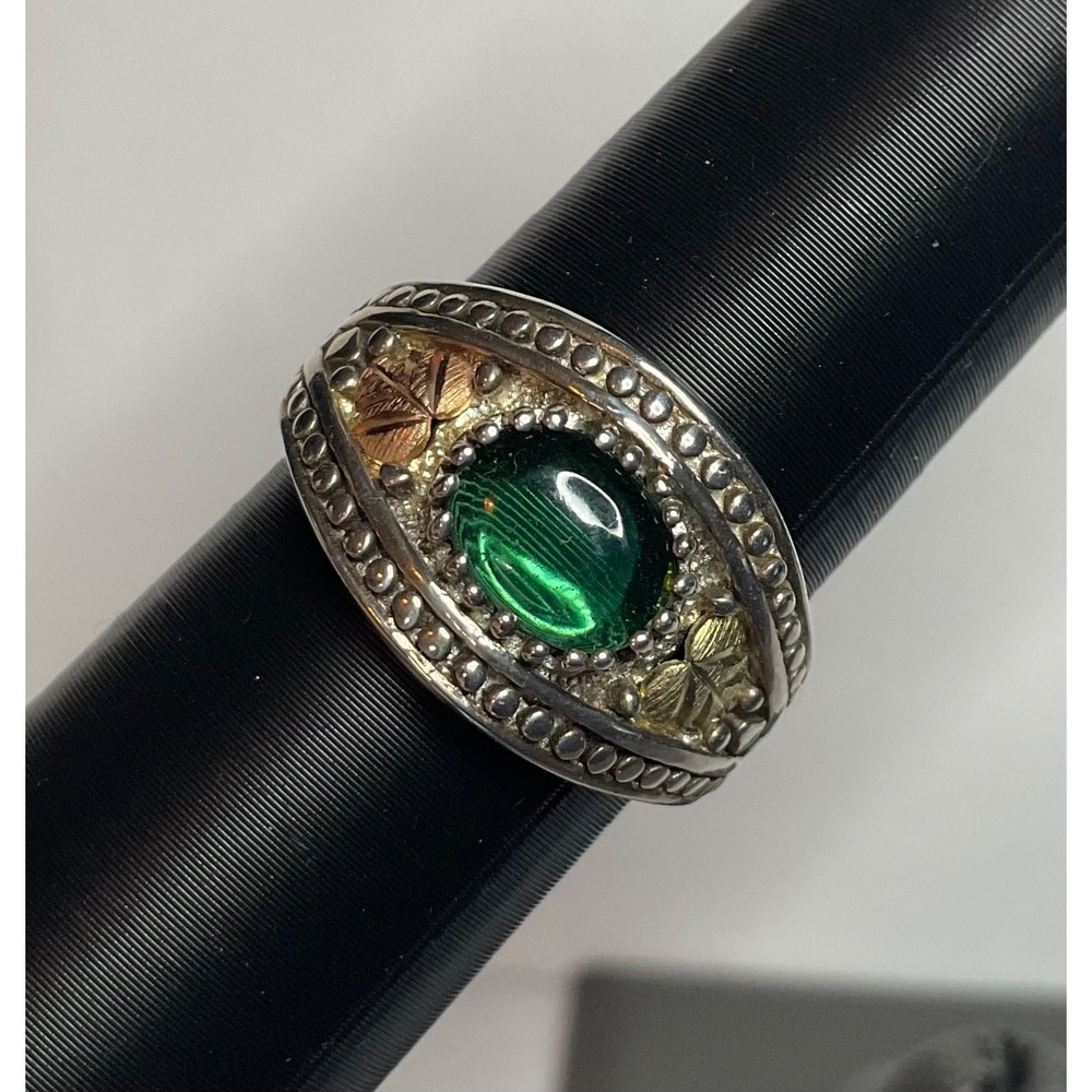 Sterling 12K Green Cabochon GemstoneRing 7 1/4" rose gold leaf & gold color leaf